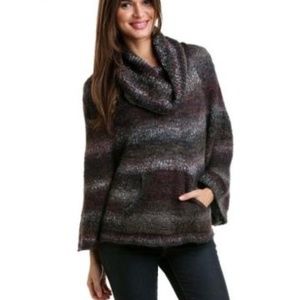 Splendid Graham & Spencer COWL neck brown gray tweed Wool Poncho Sweater M / L